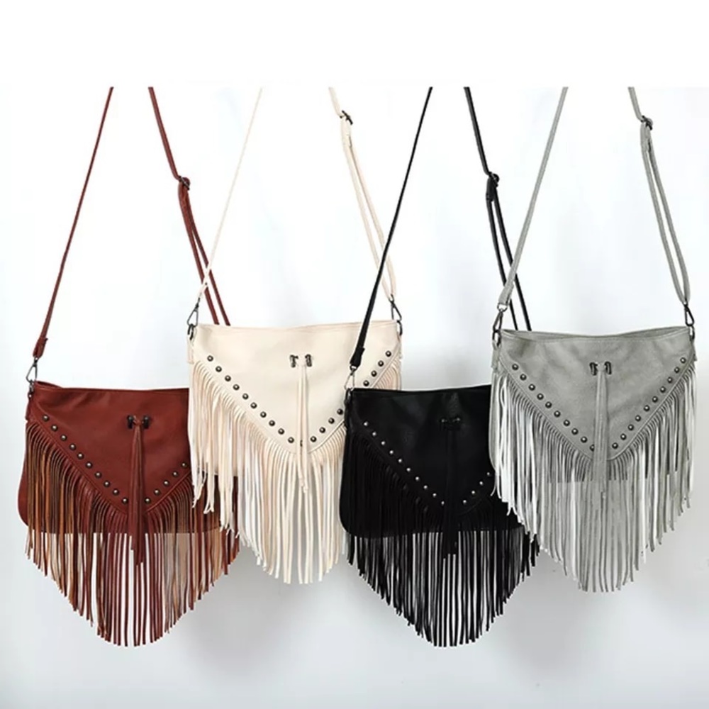 #213 Vegan Faux Leather Messenger Shoulder Fringe Bohemian Western Southwest Bag - Picture 5 of 5